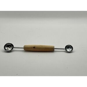 Vintage Double Ended Melon Baller Fruit Vegetable Scoop Tool with Wood‎ Handle